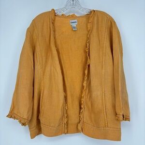 Chico's Linen Coastal Grandma Orange Fall Spring Lightweight Jacket Pockets XL